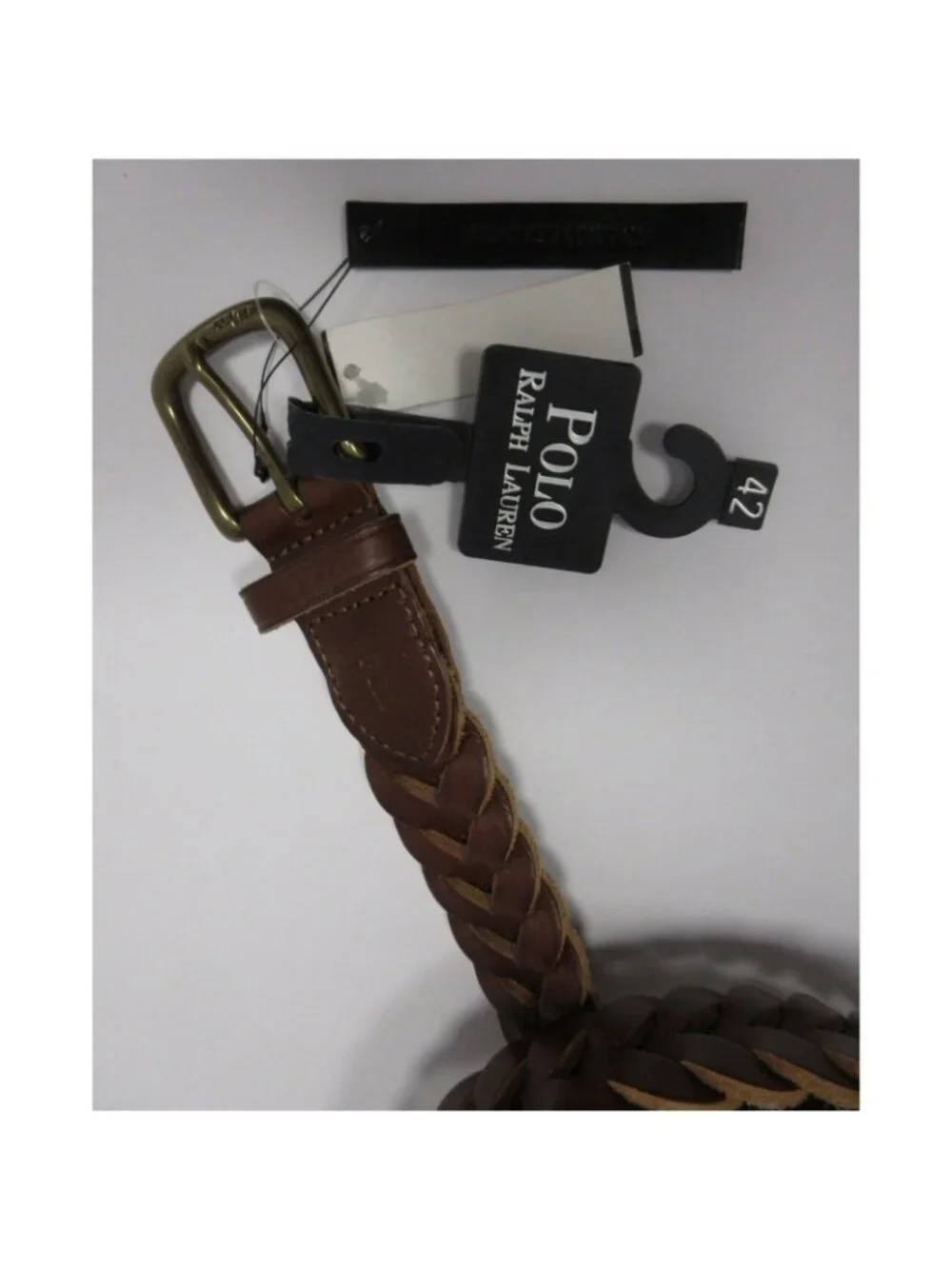 Polo Ralph Lauren Belt 42 Tan Italian Leather Braided Woven Classic
